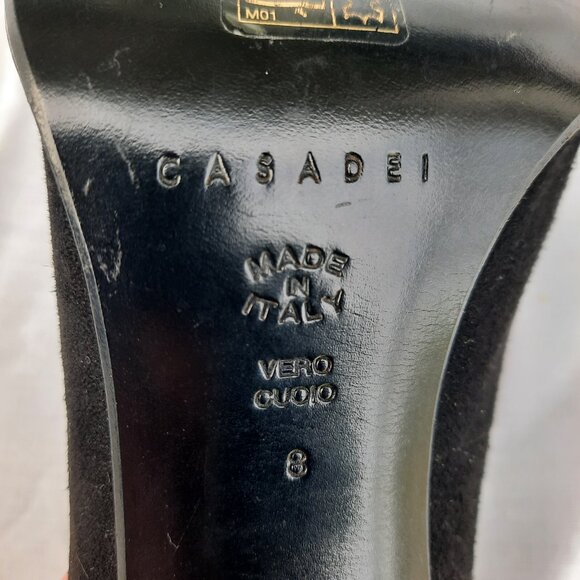 Vintage 90s Casadei Heels Square Toe US Size 8 Black Suede Studded Pumps - Picture 12 of 14